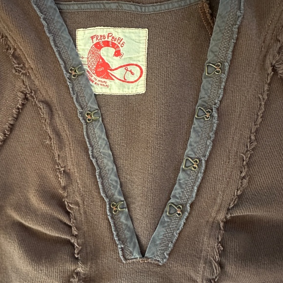 Free People Brown Thermal Half-Sleeve Hoodie, L - Picture 3 of 10